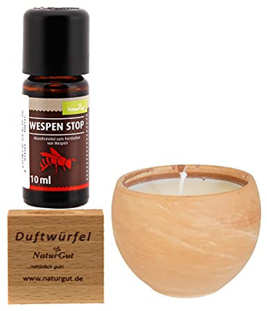 Set: Wespen-Stop Duftwürfel Rapswachskerze Zitronen-Eukalyptus Duft Kerze Handmade Made in Germany lange Brenndauer