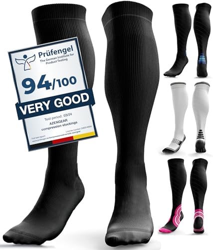 aZengear Kompressionsstrümpfe für Damen Herren (20-30 mmHg Klasse 2) Stützstrümpfe Medizinisch Kompressionssocken Waden Kompression für Laufen Reise Flug Sport Schwangerschaft (S/M)