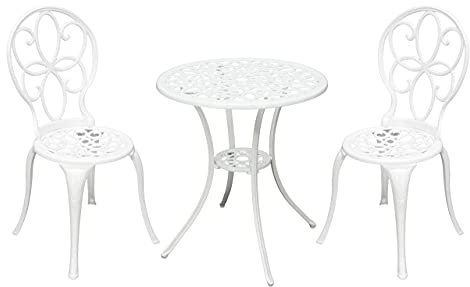 Signature Homes and Gardens SH&G Rayleigh 2 Seat Bistro Set | 3 Piece Round Table & Chairs | White Aluminium with Cream Cushions | Indoor & Outdoor