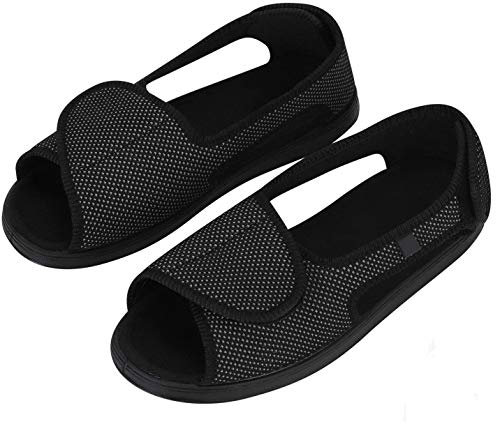 Femme Chaussons Diabétiques Chaussure Réglable Orthopédique Sandales Bout Ouvert Large Chausson Fermeture Scratch pour Personne Âgée Pieds Gonflés Arthrite Oedème Swollen Pantoufle Intérieur Extérieur