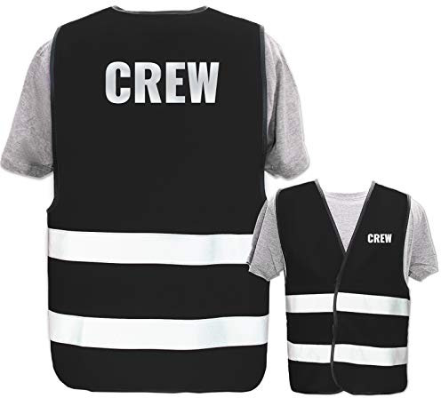 Bedruckte Warnwesten mit ISO-Leuchtstreifen * Standard- oder Reflex-Druck * Thema Sicherheit & Team, Warnweste Begriffe Security:Crew (Reflektierend), Farbe + Größe:Schwarz (3XL/4XL)