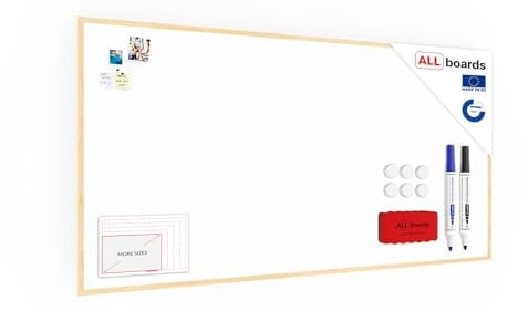 ALLboards Whiteboard with Wooden Frame 200x100cm, Magnetic Board Dry Wipe Dry Erase