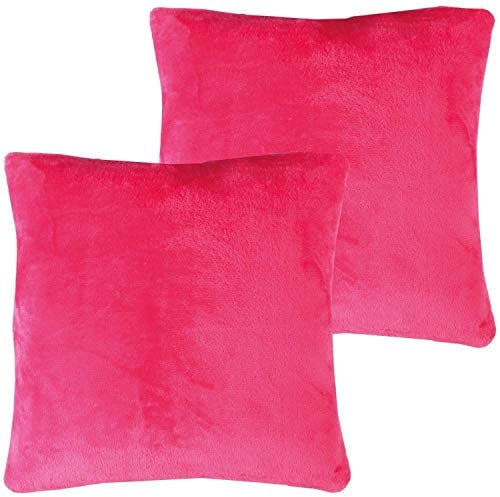 Bestlivings Flauschige Kissenhülle Celina (60 x 60 cm / 2er Pack) - Kuscheliger Bezug mit Reißverschluss Pink ideal für Dekokissen und Sofakissen