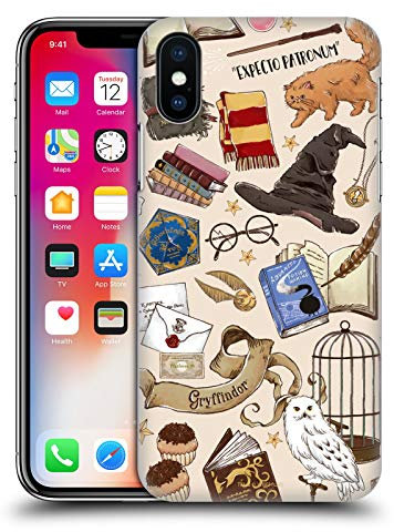 Head Case Designs Officially Licensed Harry Potter Hogwarts Pattern Deathly Hallows XXXVII Hard Back Case Compatible With Apple iPhone X/iPhone XS