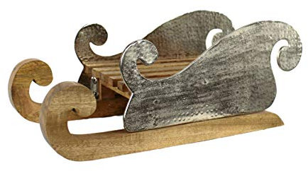DARO DEKO Holz und Metall Schlitten Natur-braun massiv 54 x 25 x 22cm