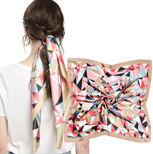 MEANBEAUTY Damen 70 x 70 cm Seidenschal Seide Leicht Bandana mehrfarbig Schal Kopftuch Haarschal-Blumen 15