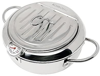 KOMONG Deep Fryer Pot (°F), Japanese Tempura Small Deep Frying Pot with Fahrenheit Thermometer, 304 Stainless Steel Deep Fryer with Oil Draining Rack for Tempura chips, Fries, Fish, and Chicken