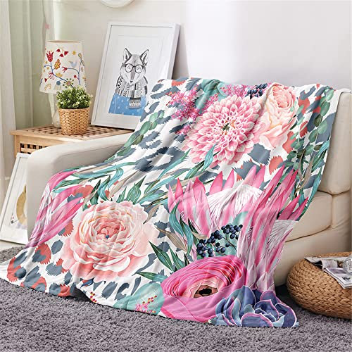 Chickw1 Couverture Plaid Flanelle, 3D Fleuri Imprimé Couverture Polaire Epaisse Microfibre Moelleuse Chaudes Légères Couvertures Lit pour Voyager Canapé (Léopard Rose,100x150cm)