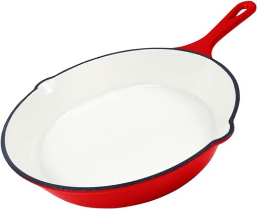 Healthy Choices 8 Enameled Cast Iron Skillet, Red & White, Oven & Dishwasher Safe, 1.76 lbs