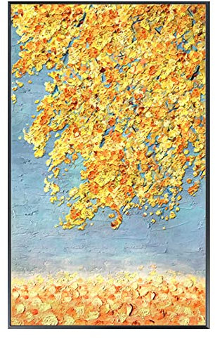 XIAONI Handgemalte Acrylbilder Abstrakt,Moderne Abstrakte Coole Gemälde Goldene Gefallene Blätter Landschaft Handgemalte Rahmenlose Strukturierte Kunstwerke Vertikale Wandkunst-Leinwand Für Wohnzim