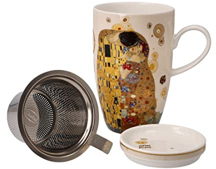 Goebel Tasse à thé avec couvercle et passoire à collectionner Gustav Klimt le Baiser, 11,5 x 8 x 14 cm, 0,45 l, 67-072-02-1