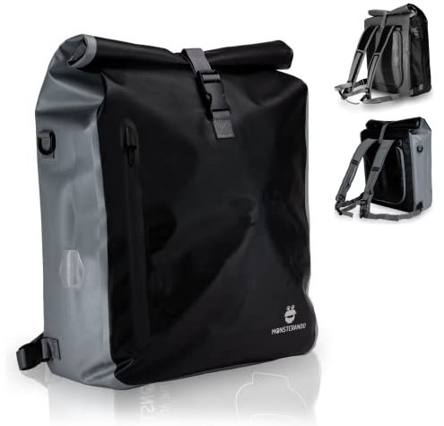 MONSTERANDO Travel-Monster 3 in1 Fahrradtasche Business – wasserdicht und reflektierend – als Gepäckträgertasche, Umhängetasche und Rucksack – ideale fürs Fahrrad – 25L