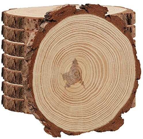 MUKLEI Lot de 8 tranches de bois naturel de 23 à 25 cm, rondin de bois sans trou sans trou, rondelles en bois brut pour arts, décorations de Noël, décoration de mariage, dessous de verre en bois