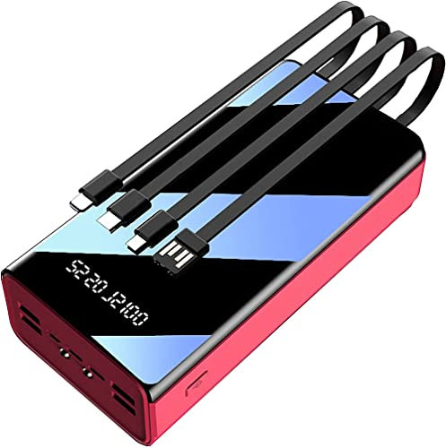 OaNcO Batteria Esterna 50000Mah Power Bank con 4 Cavi Integrati Portatile Compatto Ricarica Rapida 4 Ingressi E 7 Uscite con Torcia LED E Display LCD Batteria Portatile,Blue,Rosso