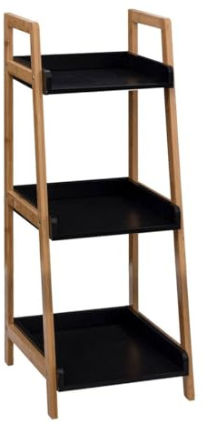 Five – Badezimmer-Regal mit 3 Etagen, aus Bambus und Holz, Schwarz, Höhe 88,5 cm