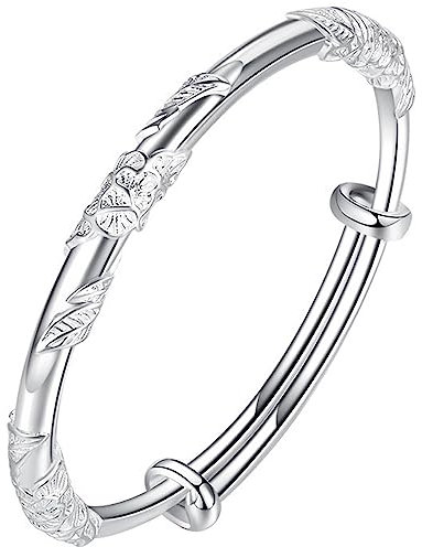CCAIPU Brazalete de Plata Para Mujer, Ajustable 925 Sterling Silver Pulsera Joyería Regalos para Señoras Madre Niñas (Plata-B)
