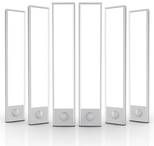6 Pack Under Cabinet Lighting Wireless, 32 LED Rechargeable Battery Motion Sensor Light Indoor, Stick On Magnetic Closet Lights, Under Counter Lights for Kitchen, Stairs, White 8 in