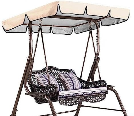 Replacement Canopy Swing Seat Chair, 2 or 3 Seater Garden Swing Chair Cover Waterproof Anti-UV Pew Covers for Sun Shade Outdoor Seat, Beige