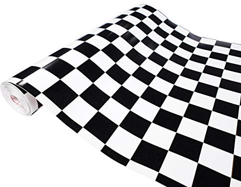 Klebefolie Möbel 45x200 cm | Möbelfolie selbstklebend | PVC, wasserfest und zuschneidbar | Klebefolie für Möbel - einfache Renovierung und individuelles Design | Monza Schachbrett Schwarz-Weiß