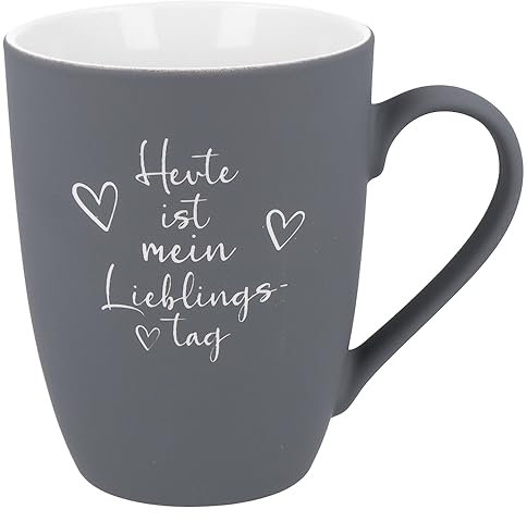 Spruchreif | Soft-Touch Tasse Grau Heute ist mein Lieblingstag – Beidseitig gravierte Tasse mit Spruch | Lustiges Geschenk für Kaffeetrinker & Bürohelden | 350 ml