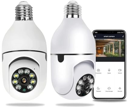 Di Tutto Per Tutti® - Kit 2 Pezzi Telecamera IP Cam 2MP attacco E27 PTZ Wireless, WiFi Home Security Camera Motion Auto Tracking Alarm, 4X Digital Zoom, Full Color Night Vision 1080p App Yoosee