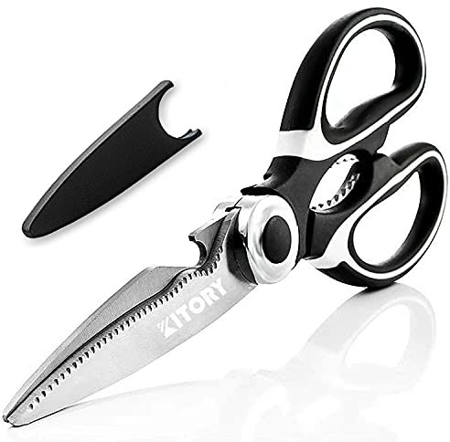 Kitory Heavy Duty Kitchen Scissor with Safety Cover Multi-Functional Utility Scissors for Kitchen Use Kitchen Shears for Meat Chicken Fish Nut Vegetable Herb, Bottle Jar Opener
