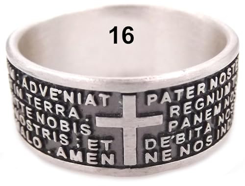 Gioielli Aurum - Ring Herren Damen Jungen 925 Silber Vater Unser Gebet Latein Religiös, brüniert, Made in Italy und handgefertigt, nickelfrei, hypoallergen, Geschenkidee italienische Größe 16, Silber