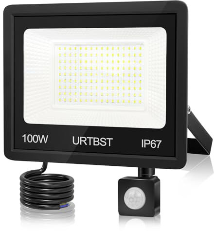 URTBST LED Strahler mit Bewegungsmelder Außen,100W 10000LM LED Strahler Außen,LED Fluter IP67 Wasserdichte,LED Scheinwerfer 7000K Kaltweiß Superhell Aussenstrahler für Garten,Garage,Innenhöfe,Hof