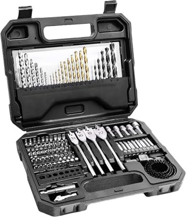 Juego de herramientas de taladro, juego de brocas de 101 piezas, con destornillador de impacto de acero, resistente caja de almacenamiento negra, juego de brocas y cinceles multifunción para taladrar