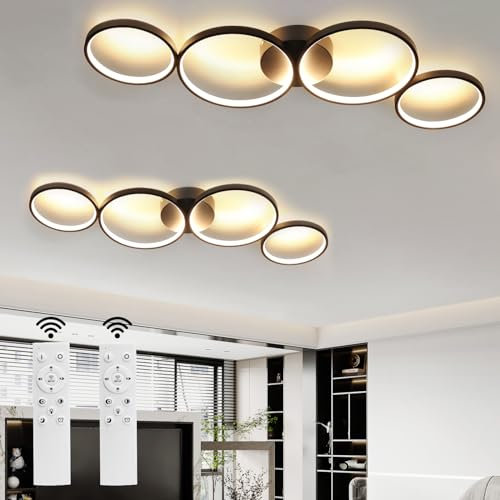 GBLY 2× LED Deckenlampe Modern Wohnzimmerlampe: 4 Flammig in Ringoptik, 55W Schwarze Dimmbar Deckenleuchte aus Aluminium Dekorative Kronleuchter für Schlafzimmer Wohnzimmer Büro Arbeitszimmer, 88cm