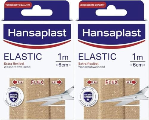 Hansaplast Elastic Pflaster (1 m x 6 cm), zuschneidbare Wundpflaster für Gelenke und viel bewegte Körperstellen, flexibles Verbandsmaterial mit extra starker Klebkraft (Packung mit 2)