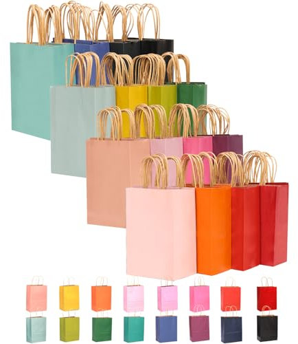 Gcardist 32 Stk. Krafttaschen mit Griffen 21x15x8cm Kleine Geschenktüten 16 verschiedene Farbtaschen Vielseitig einsetzbar (kleine Größe)