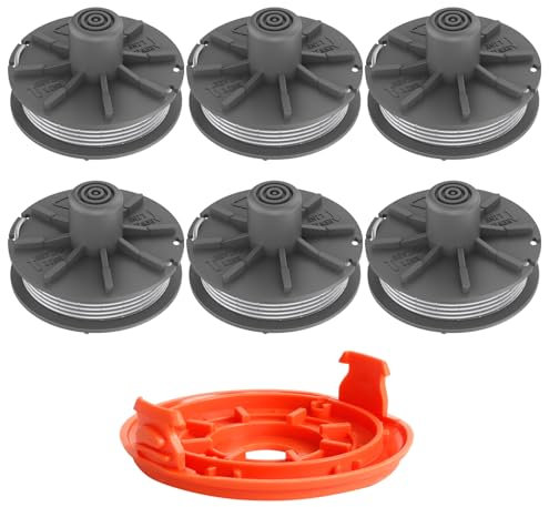 Rasentrimmerspule für Gardena, Ersatzfadenspule 5307-20 für Gardena Trimmer mit 05344-20 Ersatzkappe, kompatibel mit Easycut 400 Art.8846, ComfortCut450 Art.8847 (Spule*6+Kappen*1)