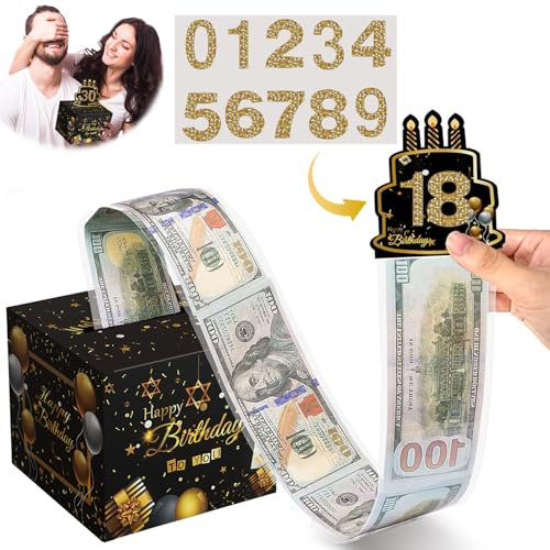 Geldgeschenke Geburtstag Überraschungsbox Geldgeschenk DIY Geldgeschenke Verpackung mit Pop Up Grußkarten Geburtstag Geschenkboxen Happy Birthday für mädchen junge mann frau(Schwarz-Gold)