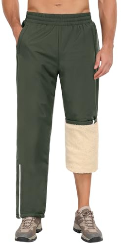 Niwicee Herrjoggingbyxor fleecefodrade joggingbyxor casual vinter varma träningsbyxor elastisk midja termiska träningsoverall underdel tjocka plyschbyxor byxor med fickor, gRÖN, L