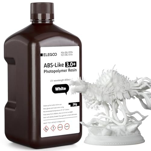 ELEGOO ABS-Like Resin 3.0 Plus, Verbessertes 3D-Drucker Photopolymer Harz, Höhere Hitzebeständigkeit, Schnelle Aushärtung, Hohe Präzision, Nicht Spröde, Weiß 2000g