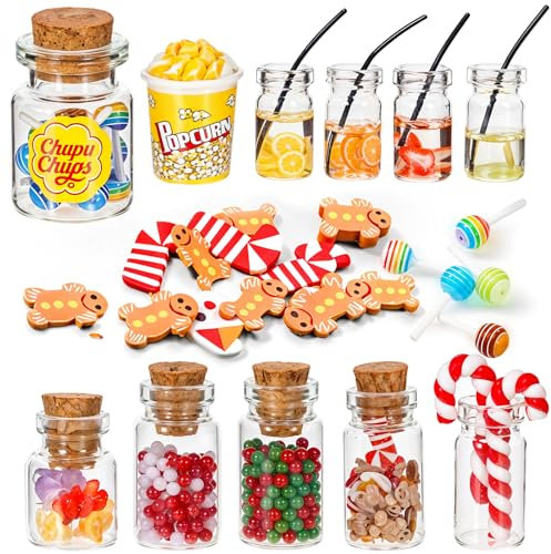GEEHUA 15 Stück Weihnachten Wichtel Zubehör, Miniatur Weihnachten Süßigkeiten und Trinken Set Mini Essen Getränke Mini Marken Essen Miniatur Spielzeug Plastik Lebensmittelspielzeug für Kinder
