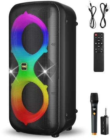 YMG Karaoke Machine 2 Wireless Microphones, Portable Blue Tooth Party Speaker wireless for Adults & Kids 300W Peak Super Deep Bass Loud Sound Boombox Large Subwoofer LED Disco Lights for Home Outdoor