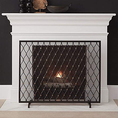 Fireplace Screen Guard, Protector contra chispas de Pantalla de Fuego de Metal con Rejilla Fina, Pantalla de Chimenea Negra para Fuego Abierto/Fuegos de Gas/Quemador de leña, Panel único