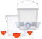 Automatic Chicken Feeder and Waterer Set Chicken Feed Bucket with 3 Feeders Ports Poultry Waterer Water Cups (Translucent)