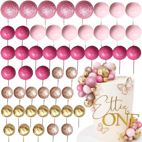 Pink Ball Cake Topper Rose Gold Balloons for Cake Decorating Supplies Balls Cake Decorations for Birthday Wedding Bridal Shower Baby Shower