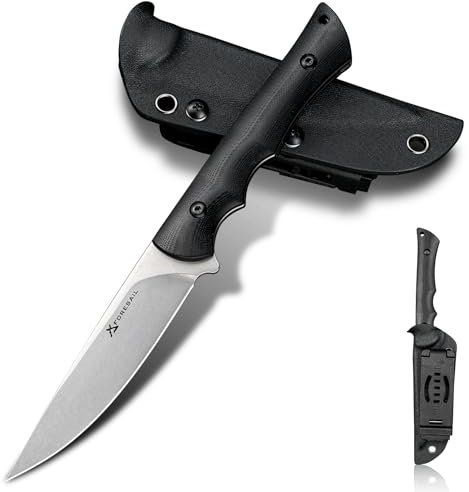 FORESAIL Outdoor Messer klein DC53 Stahl Full Tang Survival Messer mit Kydex Scheide, 21.4 cm Gürtelmesser Feststehende Klinge mit G10-Griff, ideal für EDC, Wandern. (Grau Stonewashed Blade)
