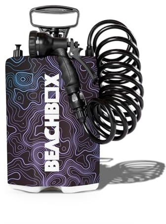 BeachBox Réservoir de douche portable uniquement | Réservoir de douche isotherme pour eau chaude et froide | Pistolet de douche multi-jets | Facile à remplir et à transporter | Capacité : 3,8 l