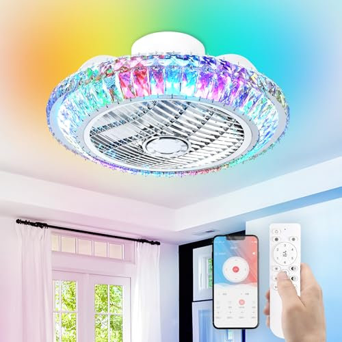 RRBEST RGB Deckenventilator, Leise Deckenventilator mit Beleuchtung, Dimmbar Ventilator Lampe Decke mit Fernbedienung und APP, Timer, 6 Geschwindigkeiten mit Flügelrad, 360°-Umluftleitrad