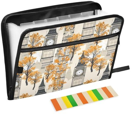 Fächermappe mit 13 Fächern, A4, Briefgröße mit Reißverschluss, für Bürobedarf, Big Ben, Grau / Gelb
