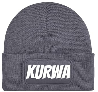 NIMAMA Mütze Beanie Kurwa Wintermütze Statement Spruch Print Geschenk Unisex Strickmütze für Herren und Damen
