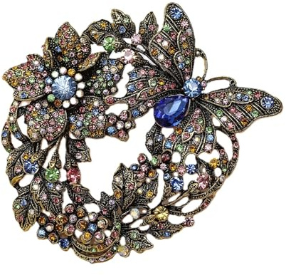 Couronne de papillon broche Femmes Bijoux Vintage Costume Robe Pin, Broche diamant de couleur or ancien