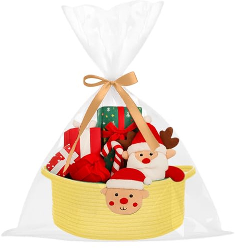 powerking kleiner gewebter Korb mit Geschenktaschen und Bändern, leere dekorative Geschenktruhe Box, Hamper Geschenkkorb für Babydusche, Geburtstag, Hochzeit, Ostern, Thanksgiving, Weihnachten