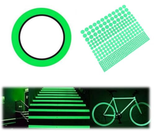 FUVBNQGT 407 pcs Leuchtpunkte Fluoreszierende, Leuchtende Aufkleber,Fluoreszierendes Klebeband - Leuchtendes Band Markierungsband 1cm X 5m, Leuchtende Punkte, Für Kinderzimmer, Sternenhimmel 