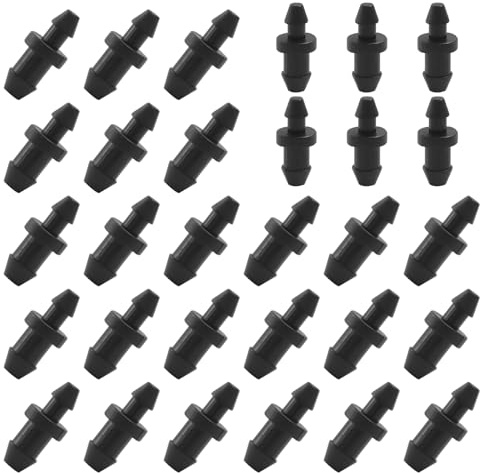 Hitefu 60 Pcs 1/4 Drip Irrigation End Plugs, Barbed Connectors End Cap Drip Fitting for Dripping, Sprinkler Systems, Home Garden & Lawn System